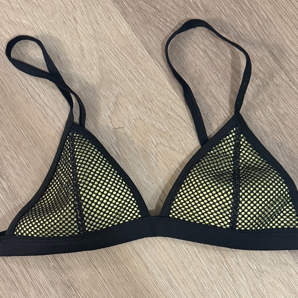 Triangl Swimwear Black and lime green Bikini Top